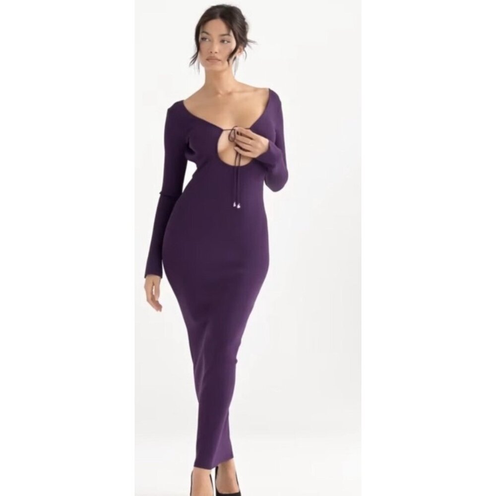 House Of Cb KEANA Grape Ribbed Knit Maxi Dress XS (187)